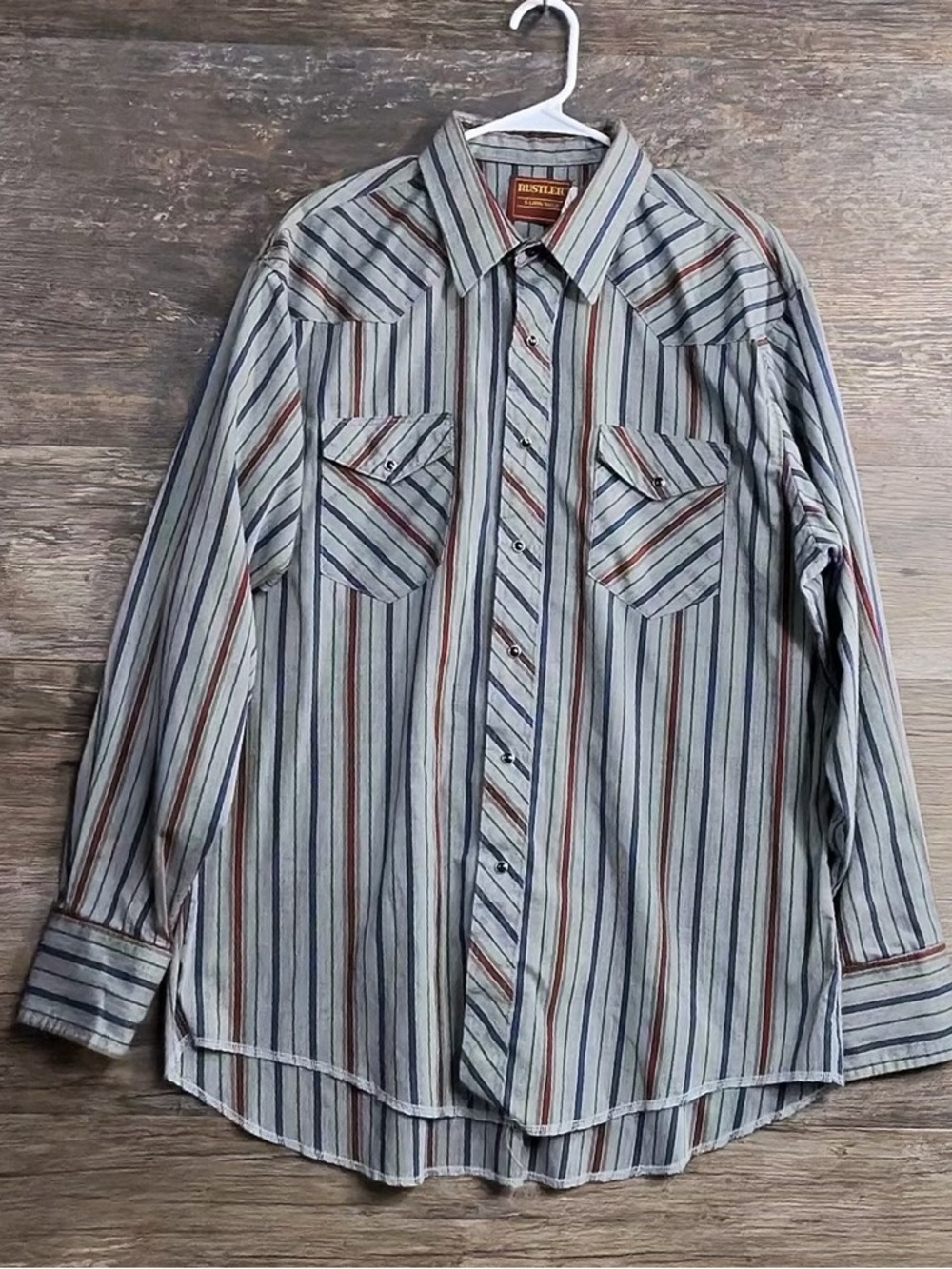 Rustler Men's Multistripe Button-Down Shirt - Gray, Blue, Brown